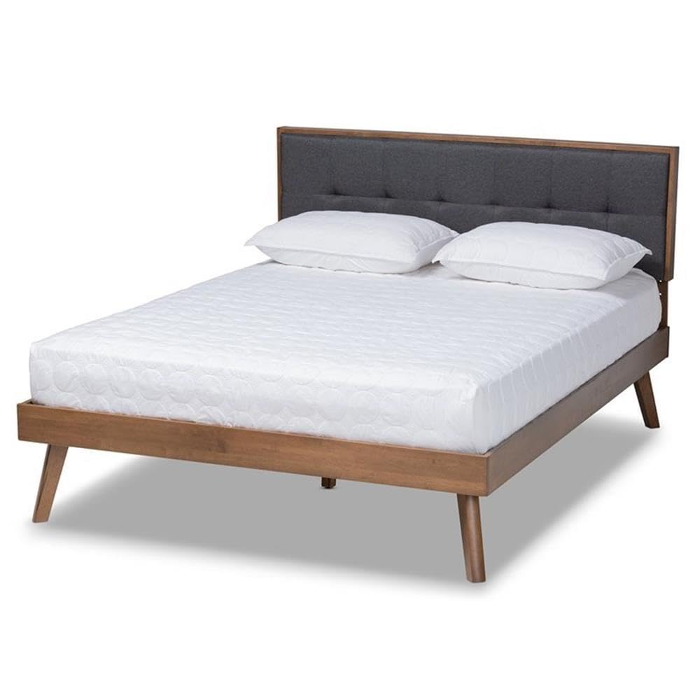 Baxton Studio Alke King Size Dark Gray Fabric Walnut Finished Platform Bed