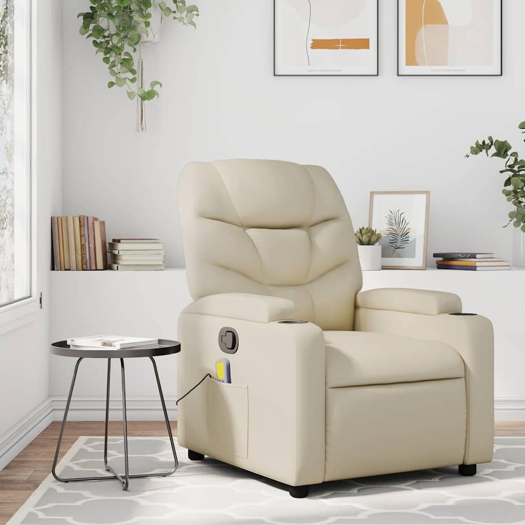 vidaXL Massage Recliner Chair – Black Faux Leather, 6-Point Vibration Massage, Manual Recline, Cup Holders, Side Pocket, Ergonomic Design for Living Room/Office/Bedroom
