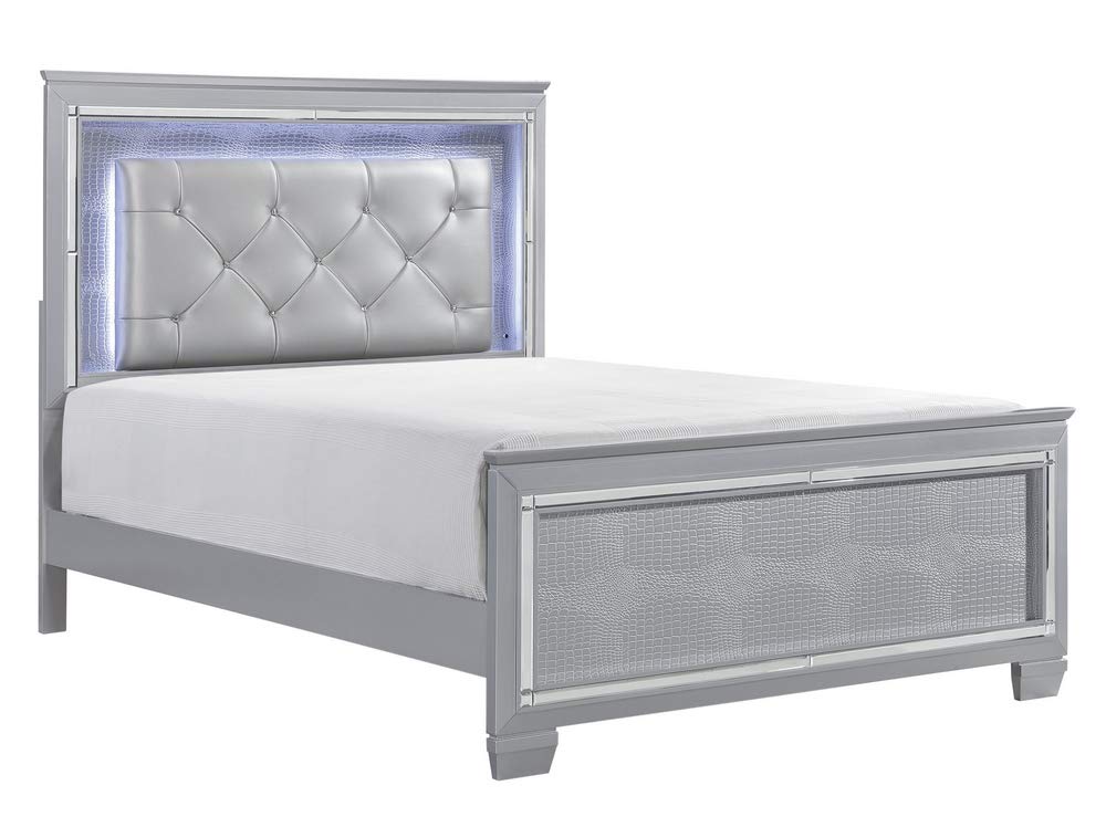 Allura Panel Bed w/ LED Lighting in Silver - Queen