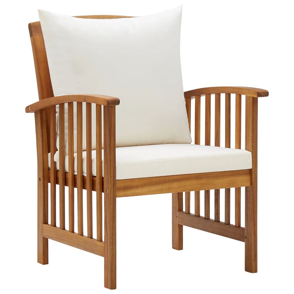 vidaXL 5 Piece Patio Lounge Set with Acacia Wood Construction, Cream White Cushions, Spacious Table & Comfortable Seating - Outdoor Garden Furniture