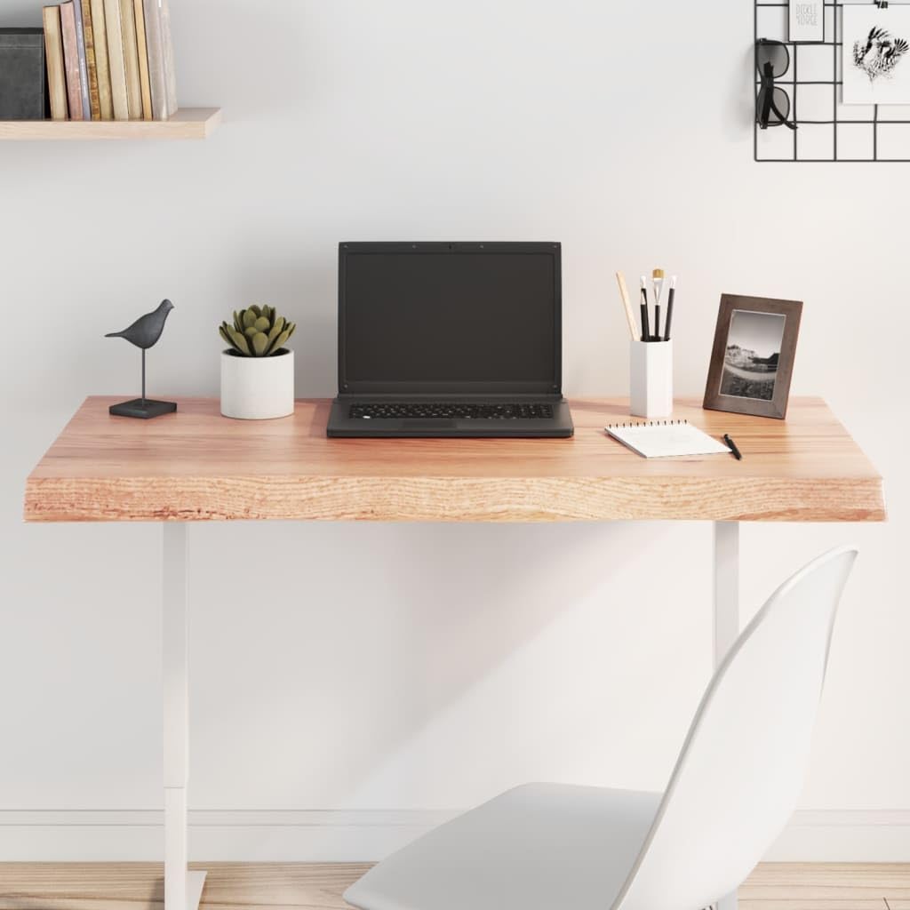 vidaXL Solid Oak Wood Live Edge Table Top - Light Brown, Treated Surface, Handcrafted Design, Versatile Use for Home Office and Commercial Settings