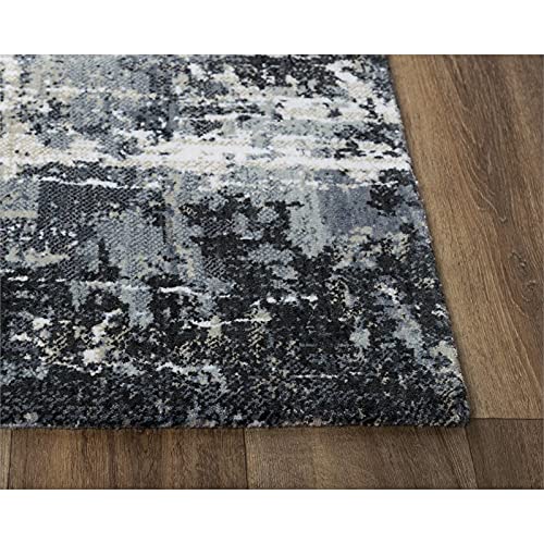 Elect 9' X 12' Abstract Gray/Gray /Blue Power-Loomed/Hybrid Area Rug