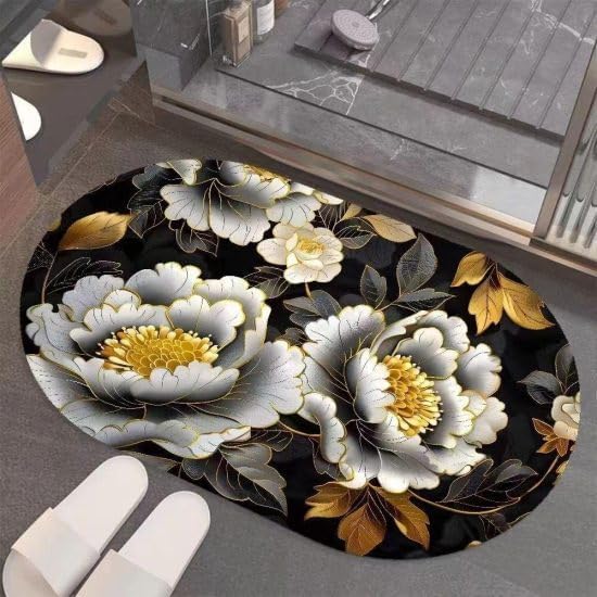 keskriva Kridix Round 5D Bathroom Mat Mix Soft Anti Floral Design Floor for Home Bath Skid Water Soaking Rug Rubber Foot Rug Sty
