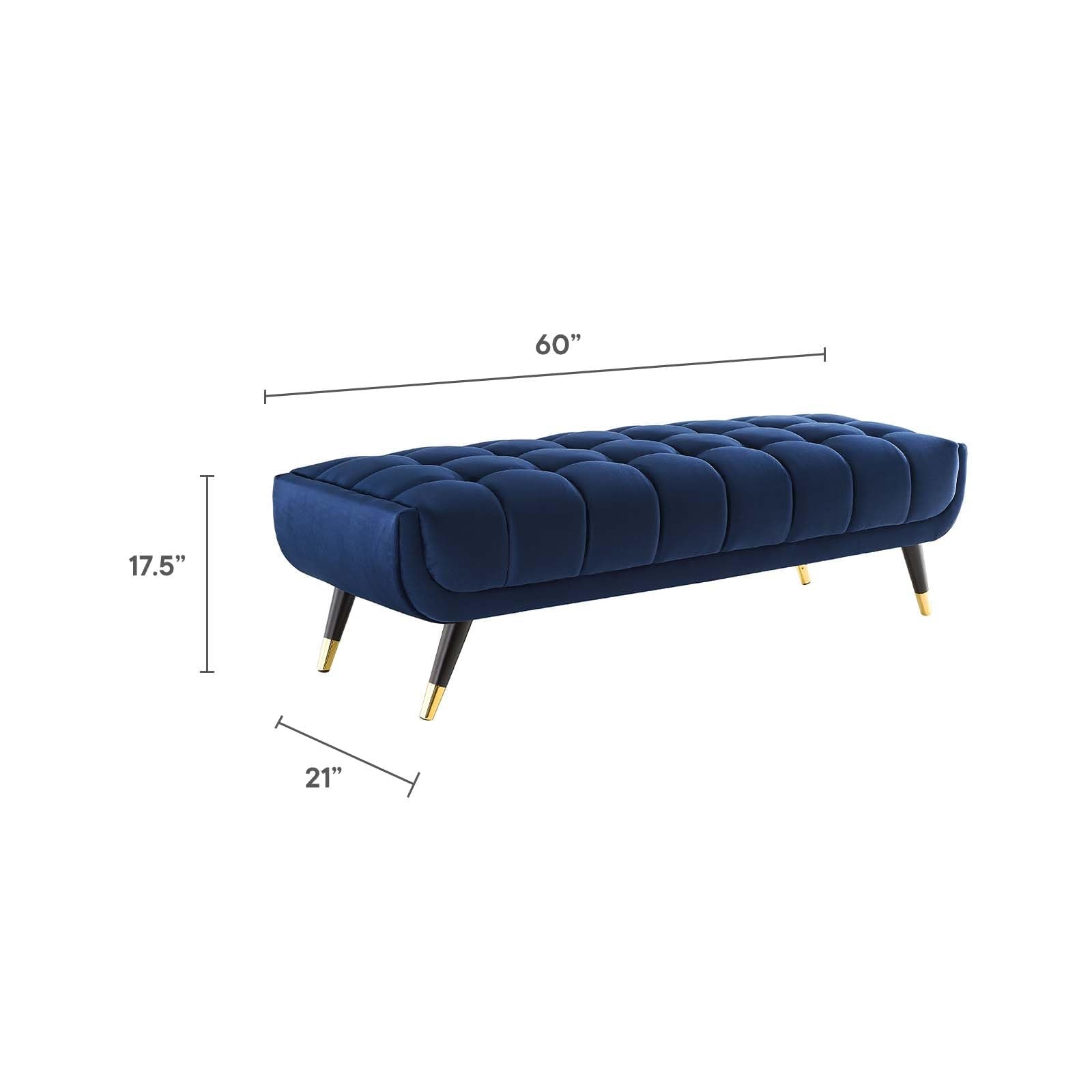 Modway Eei-4241 Adept 60" Performance Velvet Bench In Midnight Blue, 60 Inches