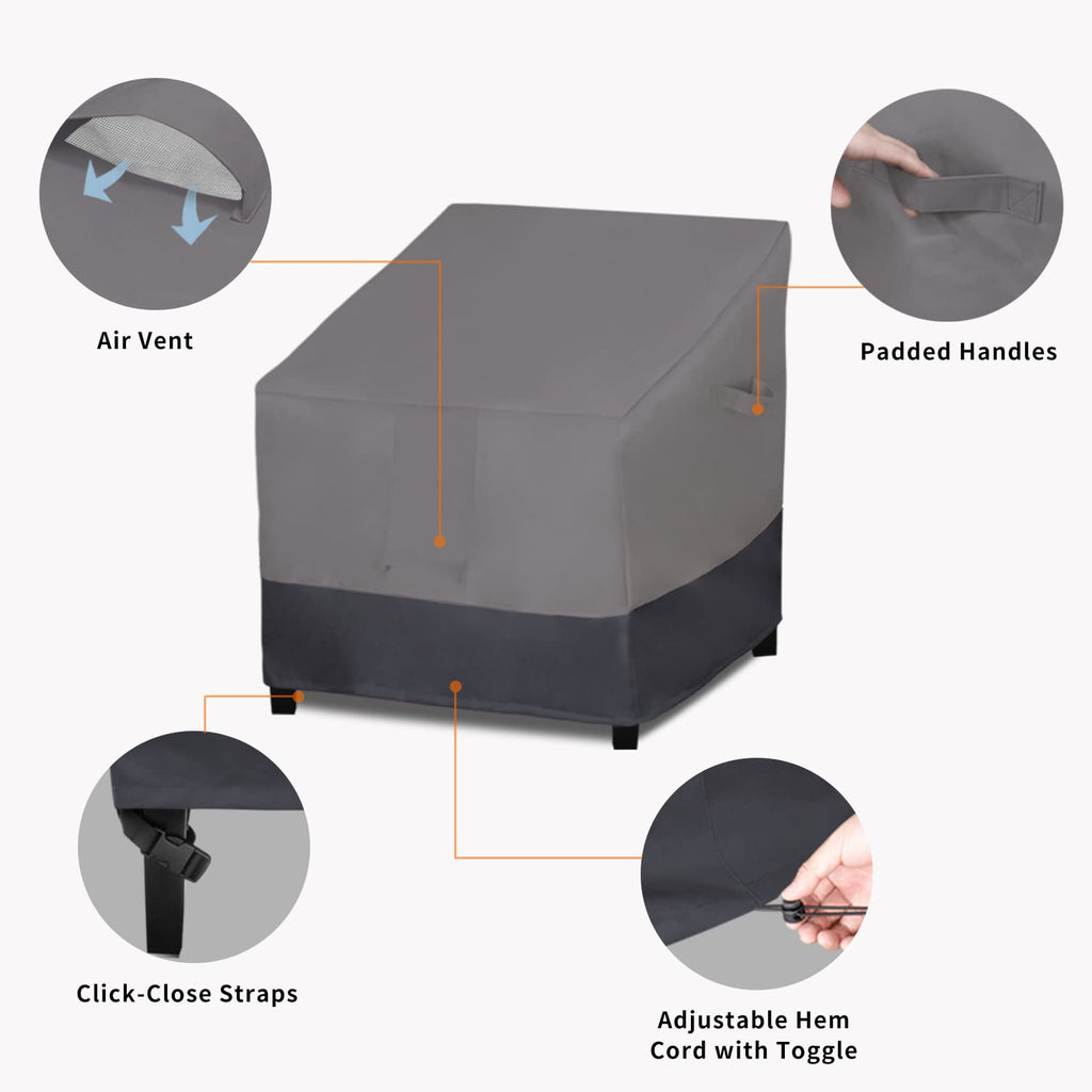 Easy-Going Waterproof Outdoor Lounge Chair Cover, Heavy Duty Patio Couch Cover, Windproof Outdoor Furniture Cover With Air Vent (1 Pack-35Wx38Dx31H Inch, Gray/Dark Gray)