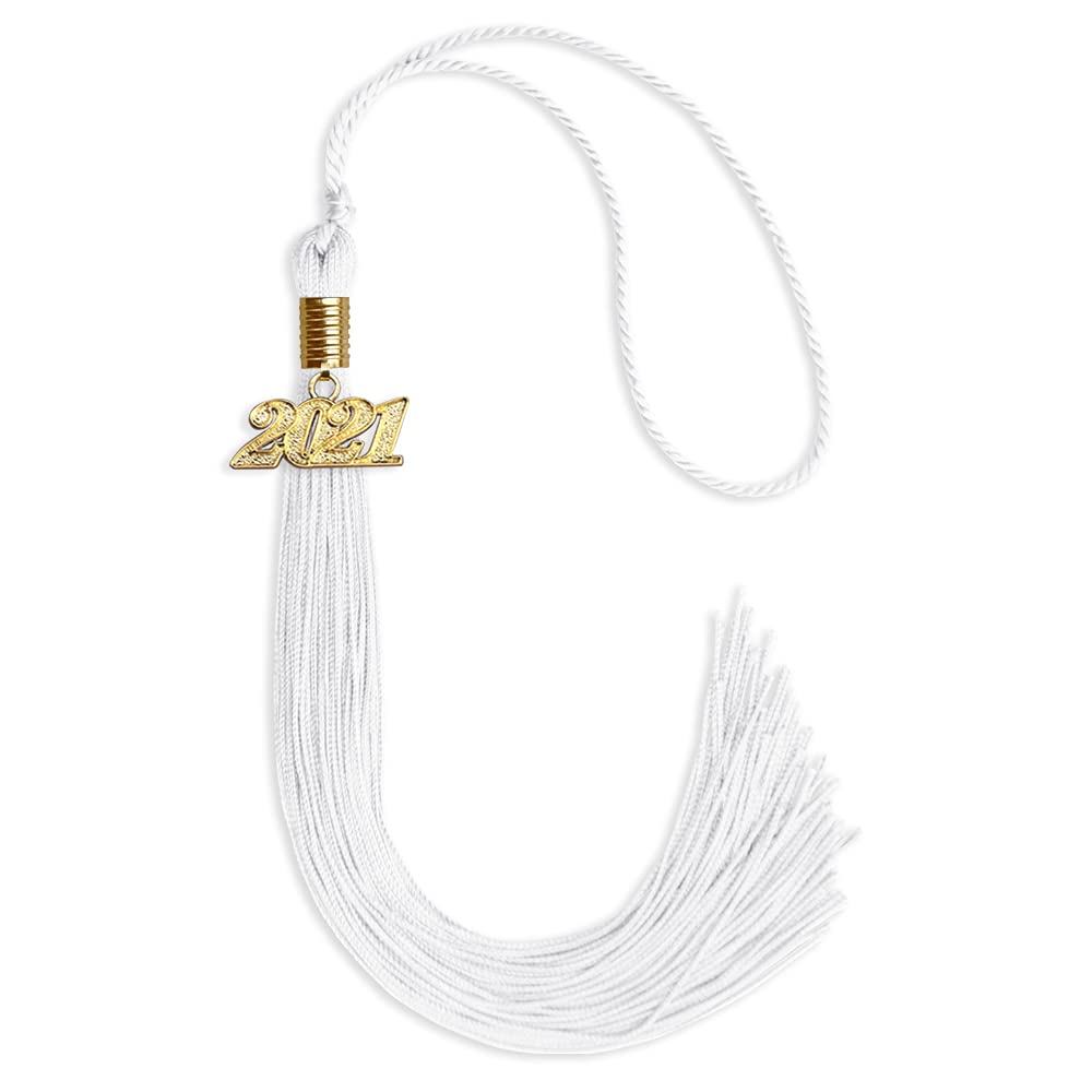 Endea Graduation Single Color Tassel with Gold Date Drop (White, 2021)