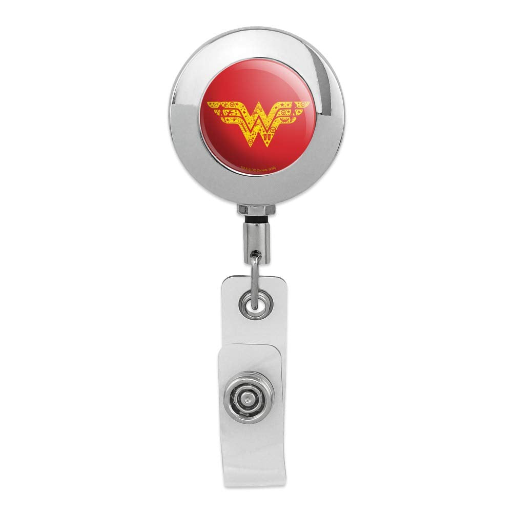 Wonder Woman Wonder Woman Icons Logo Retractable Reel Premium Metal Chrome Badge Id Card Holder Clip