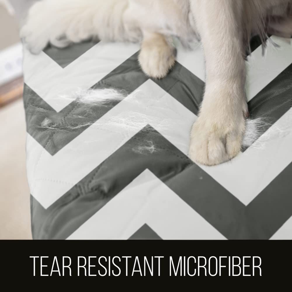 Sofa Shield Patented Couch Slip Cover, Large Cushion Protector, Reversible Stain And Dog Tear Resistant Slipcover, Quilted Microfiber 62” Seat, Washable Covers For Dogs Pets Kids, Chevron Gray