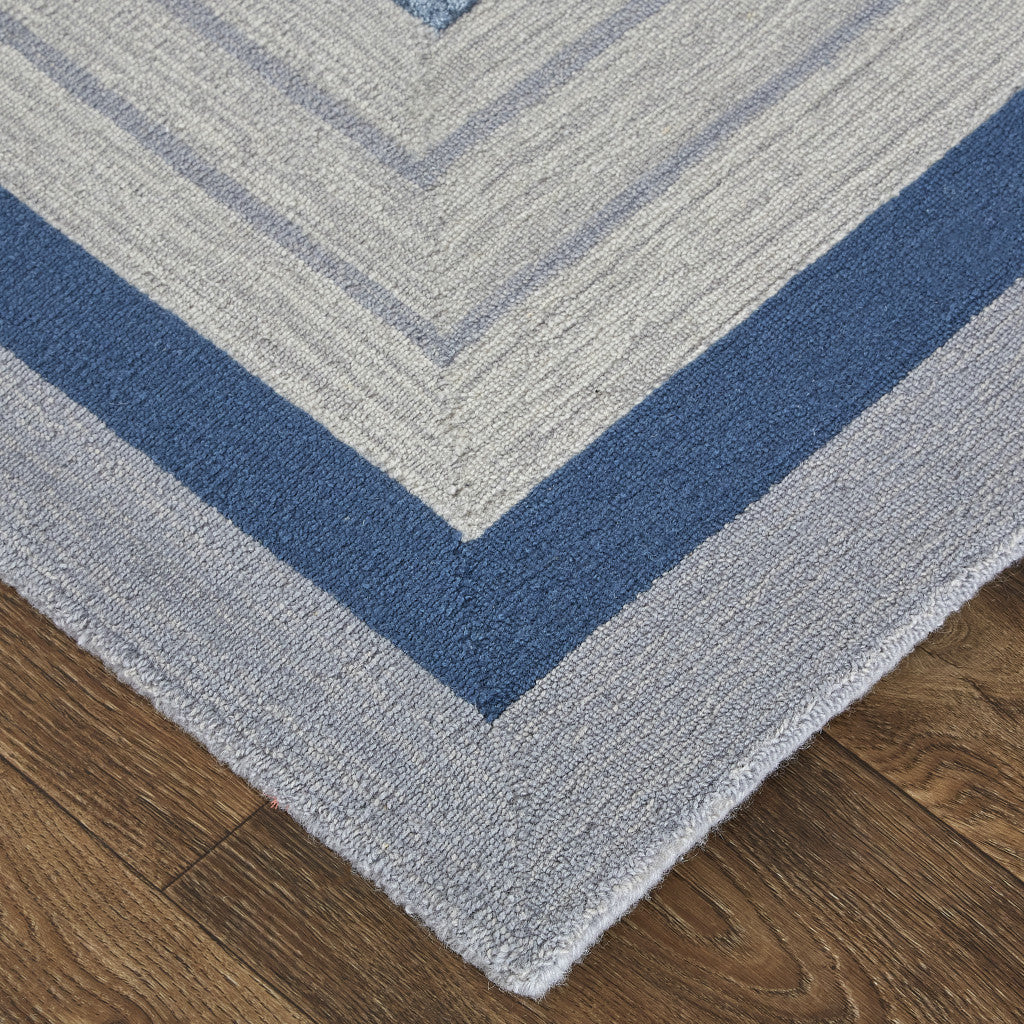 HomeRoots 515048 9 x 12 ft. Blue Ivory & Gray Wool Striped Hand Tufted Handmade Rectangle Area Rug