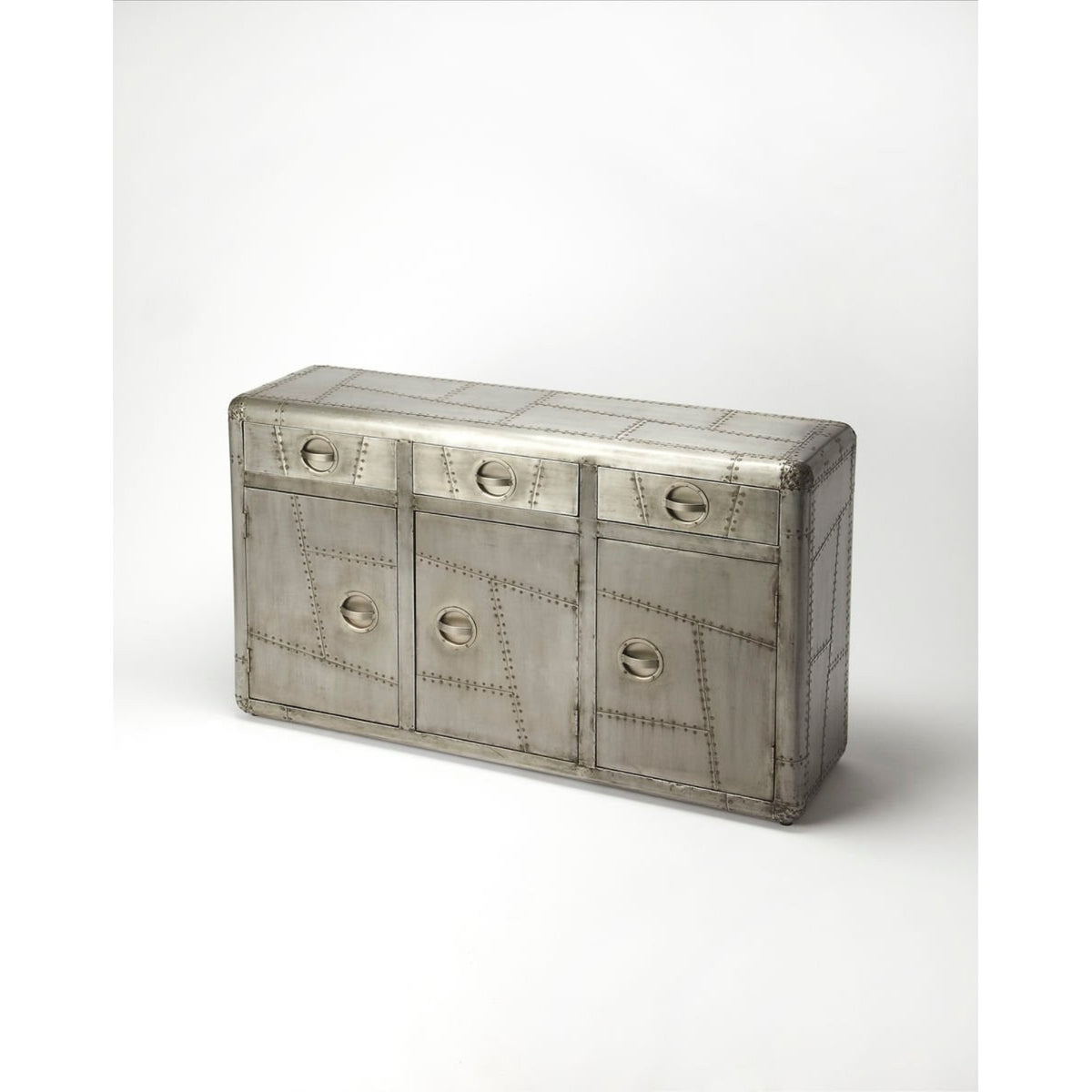 Stylish Aviationinspired Console Cabinet | Mango Wood & Aluminum | Industrial Chic Aesthetic | Handcrafted Sophistication