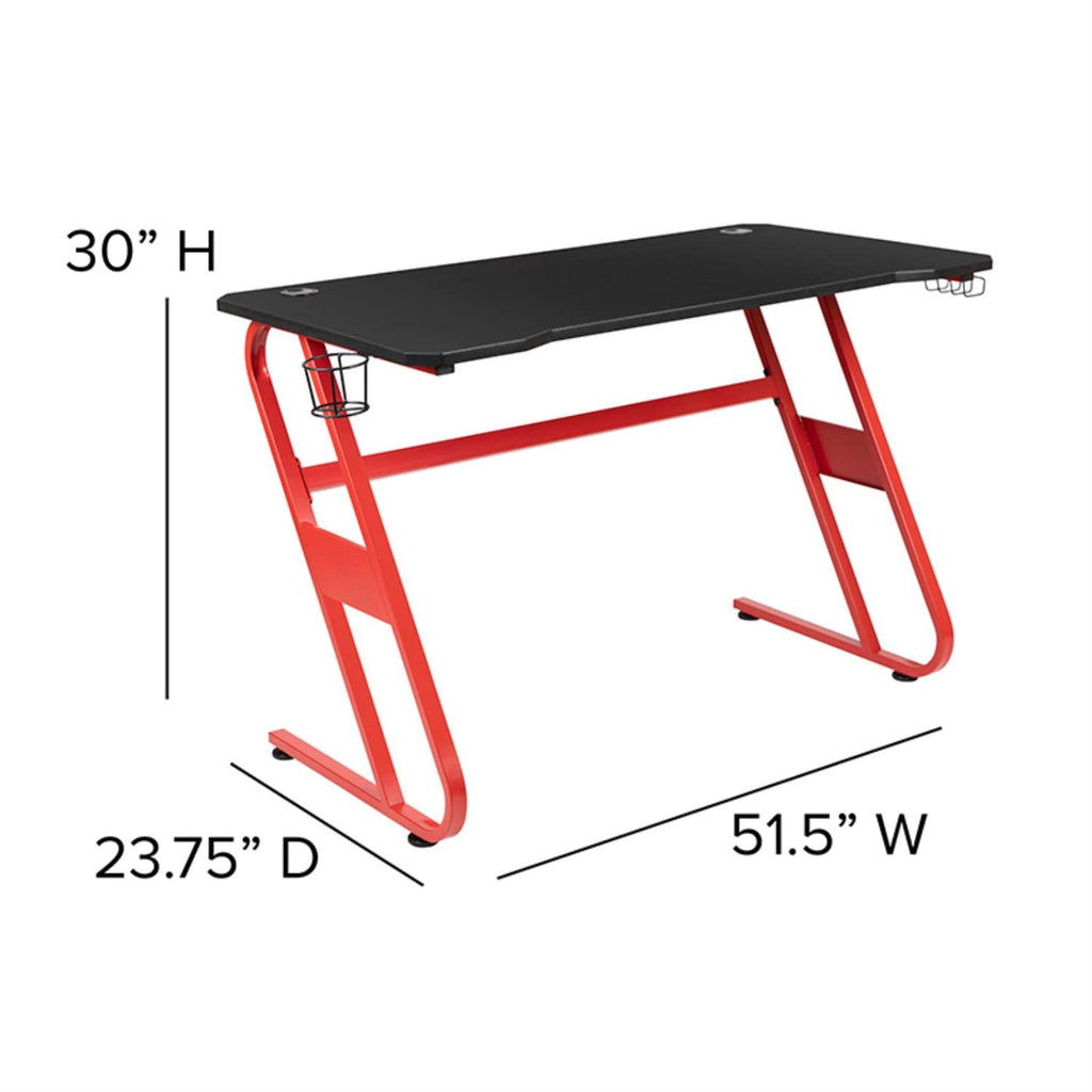 Flash Furniture Red Gaming Desk With Cup Holder/Headphone Hook & Red Reclining Back/Arms Gaming Chair With Footrest