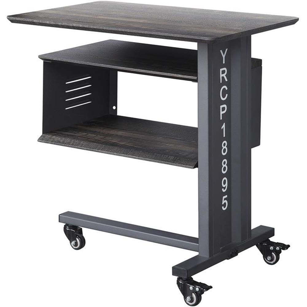 Acme Cargo Metal Base Accent Table with Wall Shelf and Caster Wheels in Gunmetal