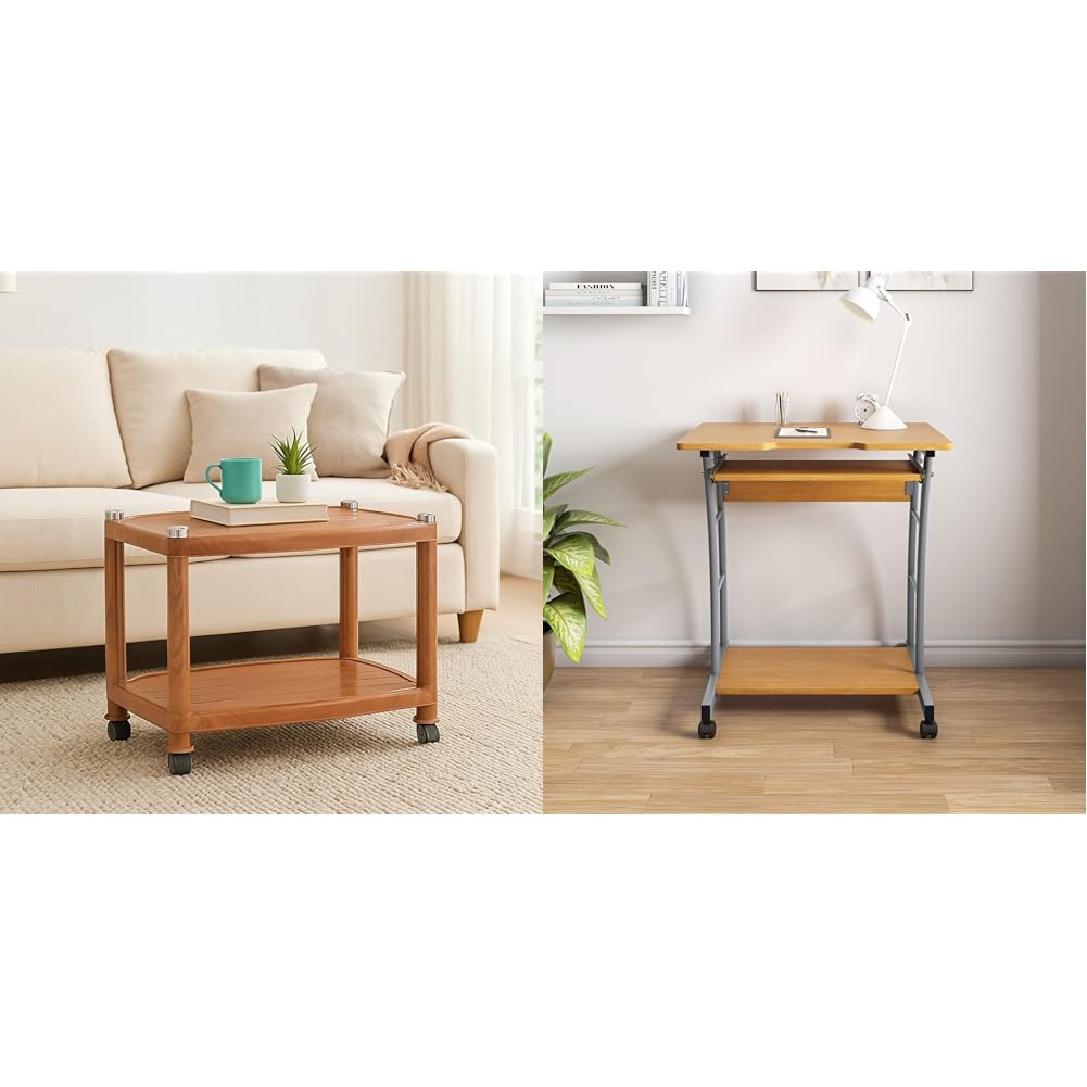 Nilkamal Centbl2 Contemporary Center Trolley Coffee Table Tea Teapoy For Home Living Room Office Outdoor Plastic Pear Wood Leo E