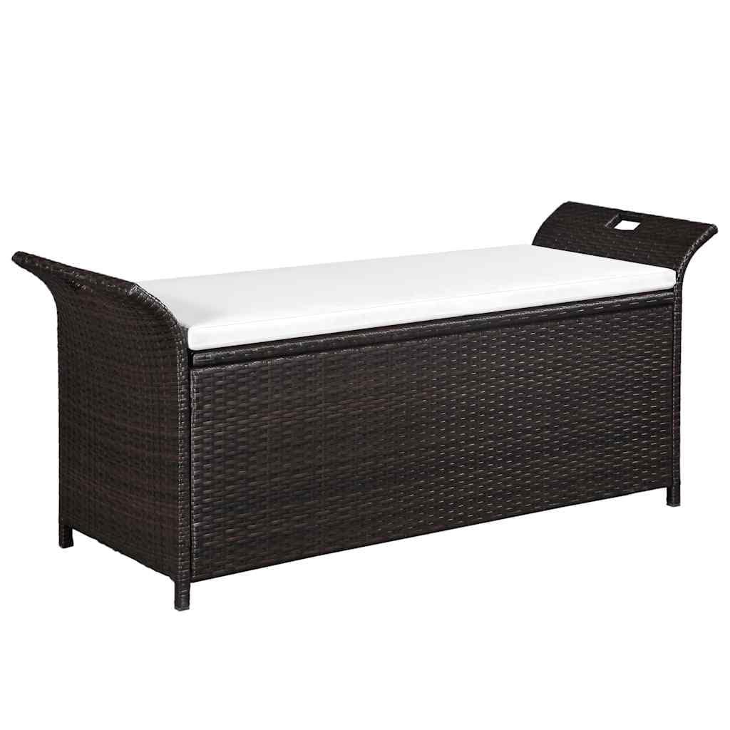 vidaXL Poly Rattan Storage Bench with Cushion, Indoor/Outdoor Ottoman Garden Bench, Waterproof Design, Easy Maintenance, 19.7 x