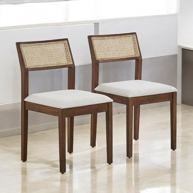 X Went Furniture Solid Sheesham Wooden Cane Chair Connection Terra Brown Sheesham Wood Dining Chair (Set Of 2 Walnut Finish)