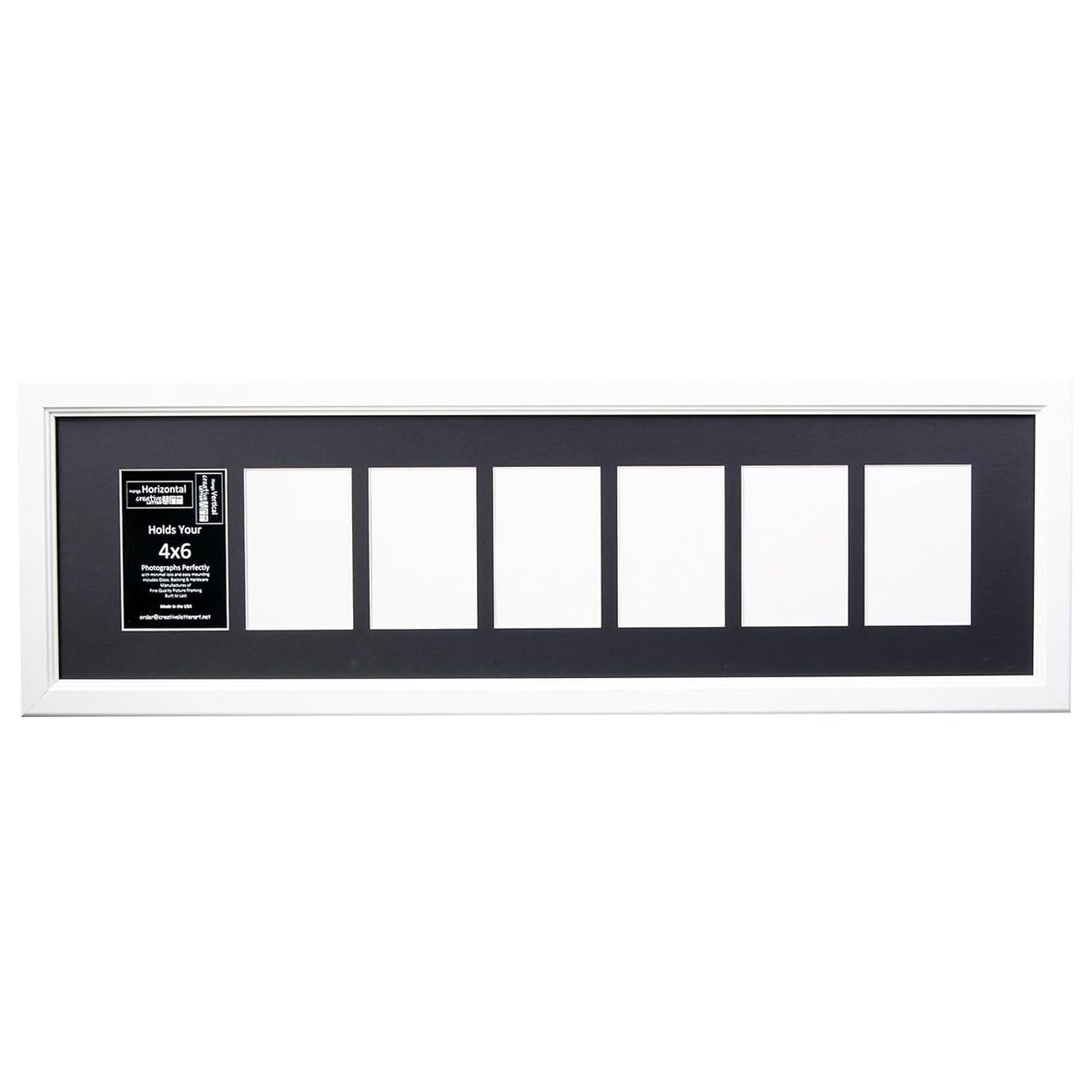 Creative Letter Art 4    x 6    Multiple Opening Picture Frame Collage with 7 holes, Cottage White Frame with 10 x 36-inch Black