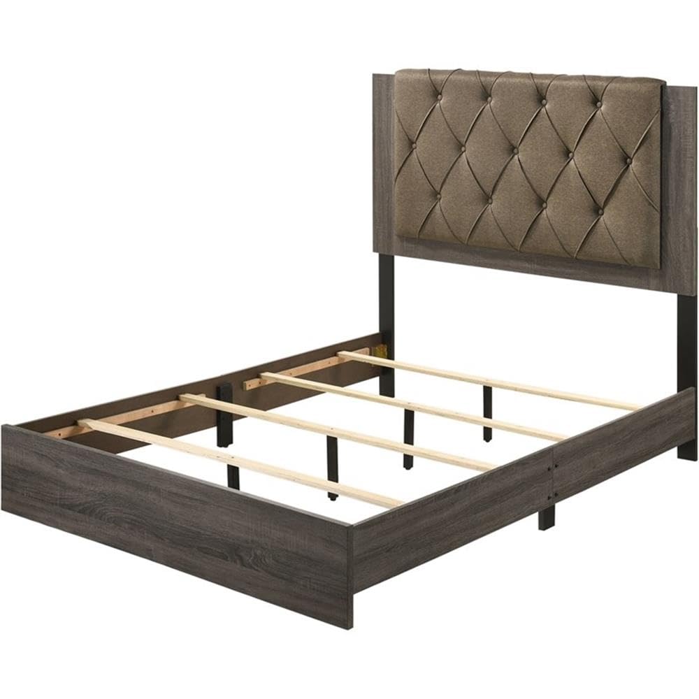Acme Avantika Queen Bed in Fabric & Rustic Gray Oak