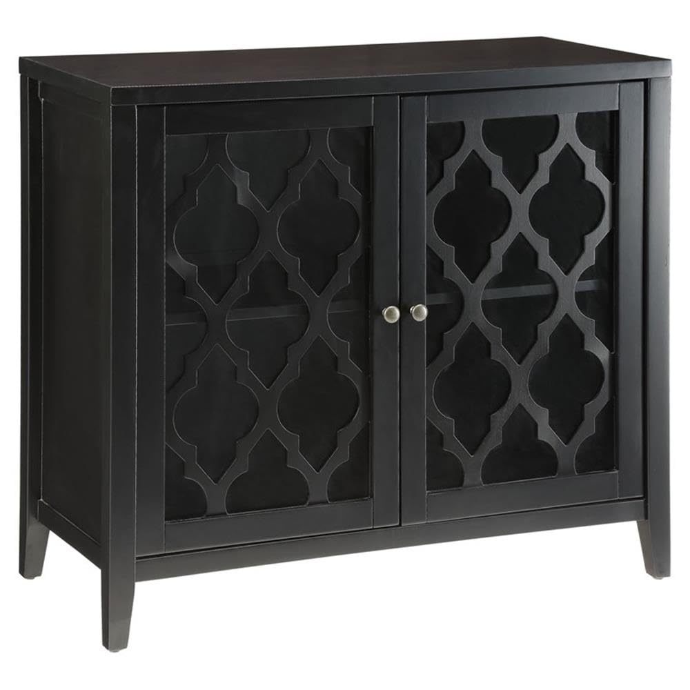 Acme Ceara Storage Wooden Console Table with 2 Glass Doors in Black