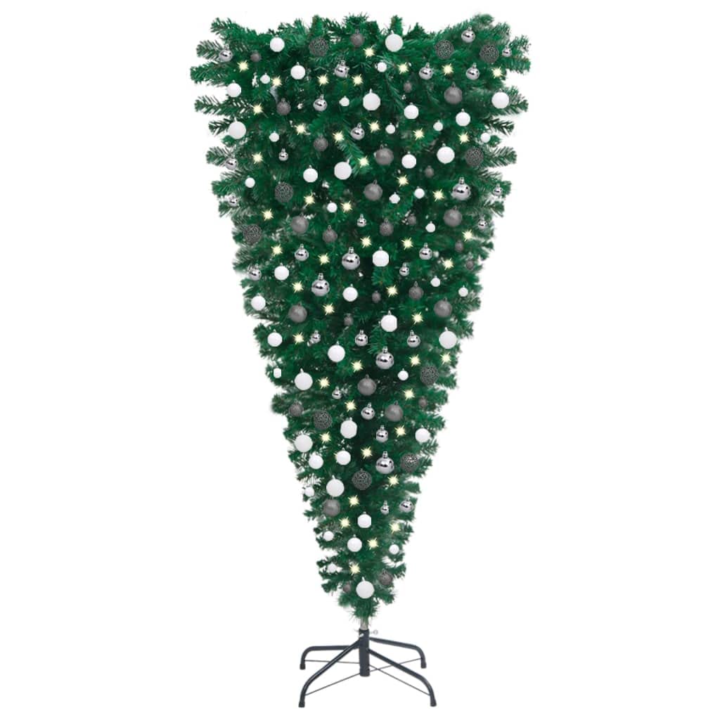 Vidaxl Upsidedown Artificial Christmas Tree With Leds&Ball Set Accessory Ornament Festival Holiday Artificial Tree Xmas Decorat