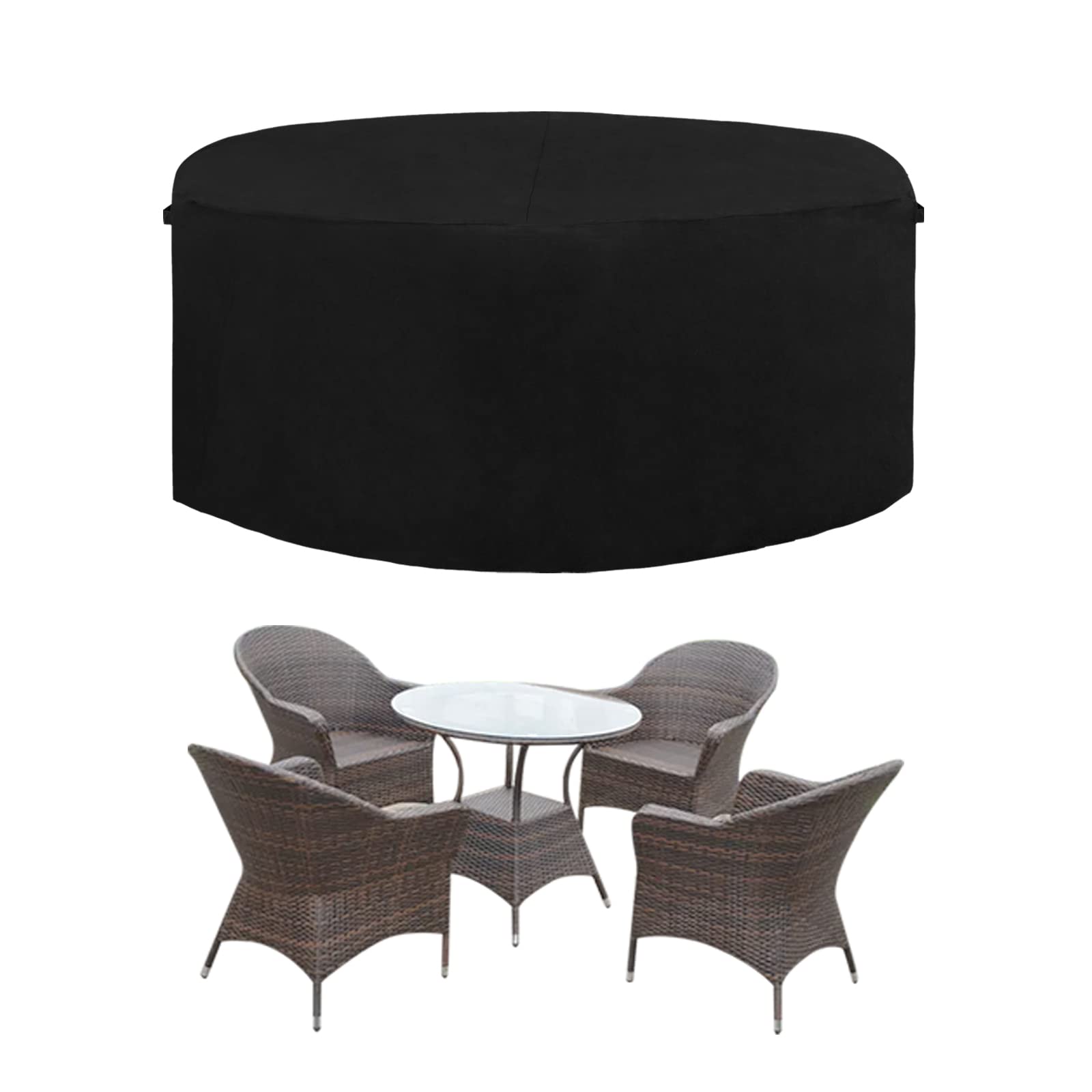 Easy-Going 600D Heavy Duty Round Patio Furniture Cover, Outdoor Table And Chair Set Cover, Waterproof Outdoor Sectional Furniture Set Cover (62' Diax 28' H, Black)