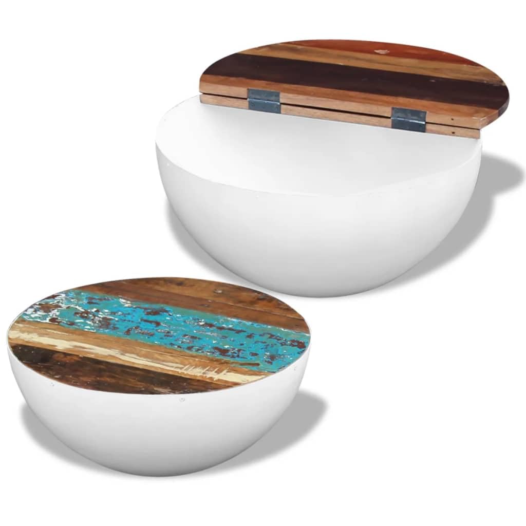 vidaXL Two Piece Bowl Shaped Coffee Table Set in Solid Reclaimed Wood and Steel Frame - Versatile, Durable, Uniquely Beautiful, Perfect for Any Living Room or Lounge
