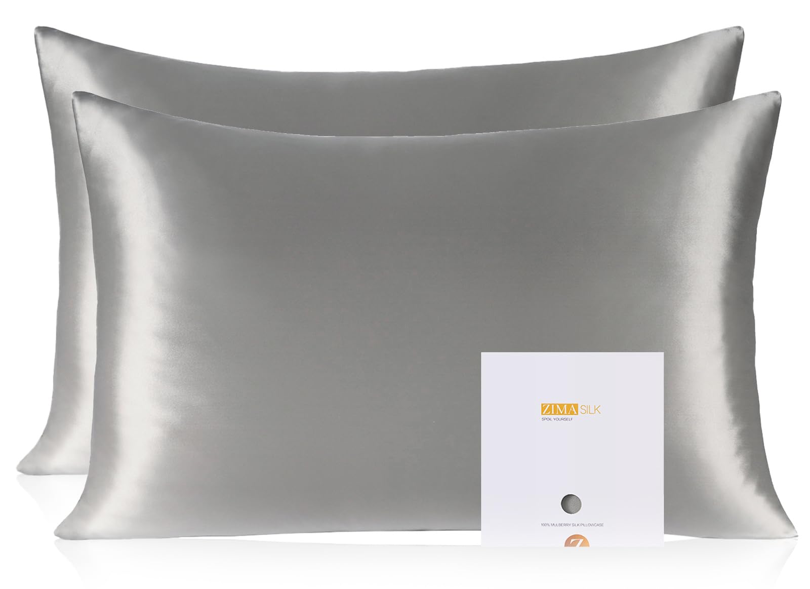 Zimasilk 100% Pure Mulberry Silk Pillowcase 2 Pack, Soft And Smooth,Both Sides Premium Grade 6A Silk,600 Thread Count,With Hidde