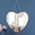 QMDECOR Heart Shaped Mirror with Iron Chain for Wall Decor 12x12 inch Wall Hang Real Glass Frameless Decorative Mirror Glam Mirr