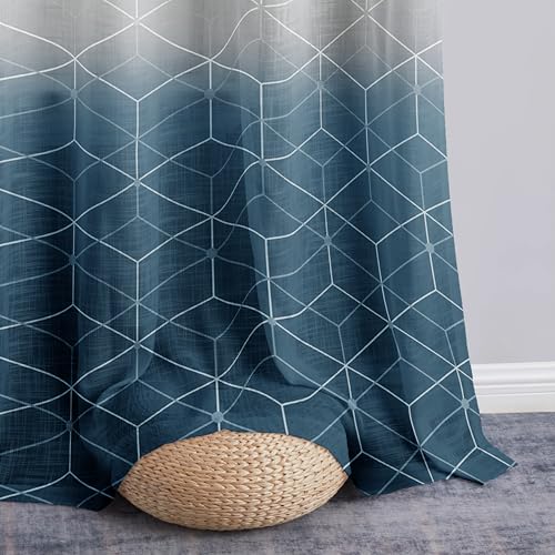 Story@Home Sheer Curtains 8 Feet Long Set Of 1 | Geometric Print | Semi Transparent Net Curtain | Semi Long Door Curtain For Liv
