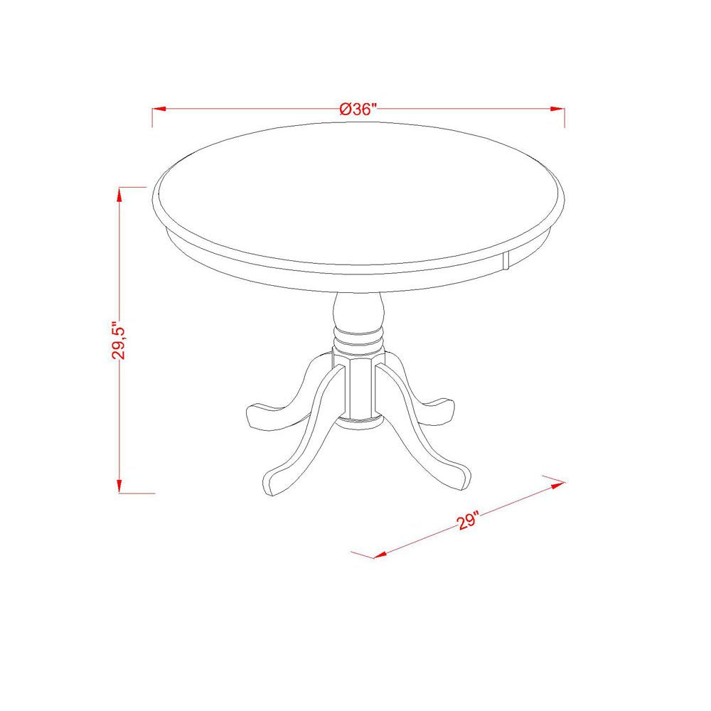 East West Furniture ANTI5-OAK-W 5 Piece Dining Room Table Set Includes a Round Wooden Table with Pedestal and 4 Kitchen Dining Chairs, 36x36 Inch, Oak