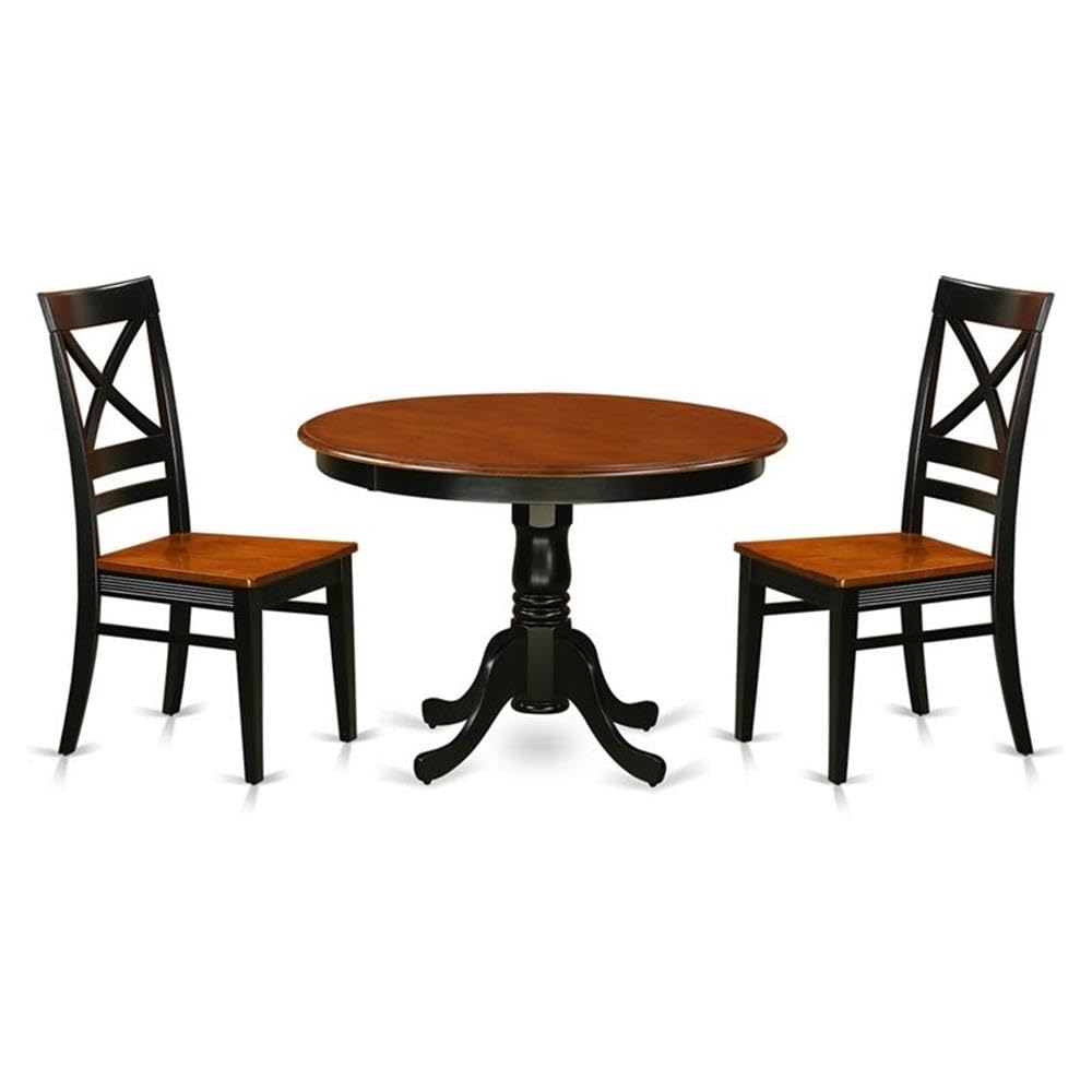 East West Furniture Hartland 3 Piece Set for Small Spaces Contains a Round Dining Room Table with Pedestal and 2 Wooden Seat Chairs, 42x42 Inch, Black & Cherry