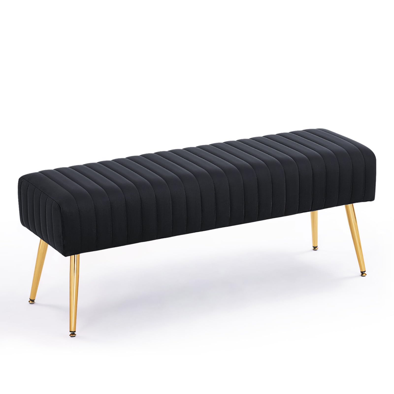 Furnimart 44 Inch Bedroom Ottoman Bench, Black Upholstered End Of Bed Bench With Gold Legs For Living Room Bedroom Dinning Room Entryway, Black