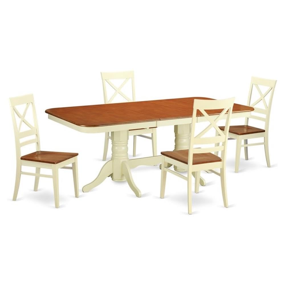 East West Furniture NAQU5-WHI-W 5 Piece Kitchen Table Set for 4 Includes a Rectangle Dining Room Table with Butterfly Leaf and 4 Solid Wood Seat Chairs, 40x78 Inch, Buttermilk & Cherry