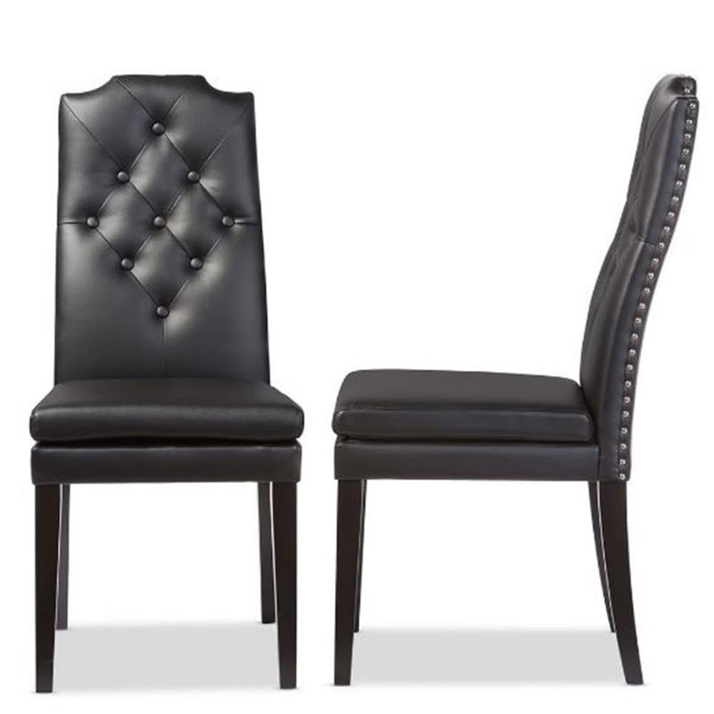 Baxton Studio Dylin Dining Chair and Dining Chair Black Faux Leather Button-Tufted Nail heads Trim Dining Chair