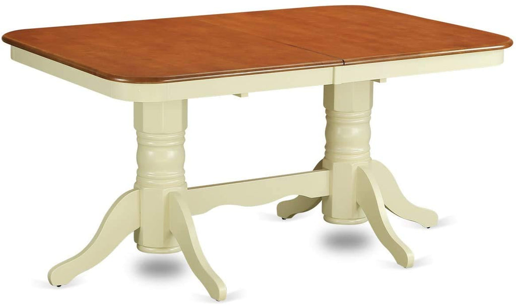 East West Furniture NAPL9-WHI-W 9 Piece Dining Table Set Includes a Rectangle Dining Room Table with Butterfly Leaf and 8 Wooden Seat Chairs, 40x78 Inch, Buttermilk & Cherry