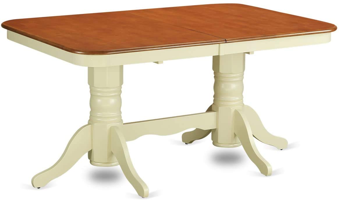 East West Furniture NAPL9-WHI-W 9 Piece Dining Table Set Includes a Rectangle Dining Room Table with Butterfly Leaf and 8 Wooden Seat Chairs, 40x78 Inch, Buttermilk & Cherry