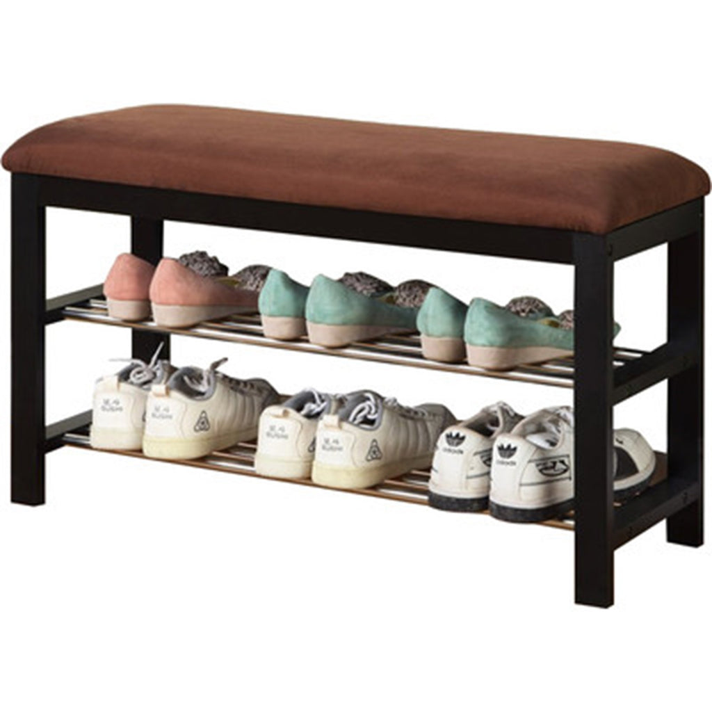 Wood Shoe Bench With Chocolate Microfiber Seat, Espresso