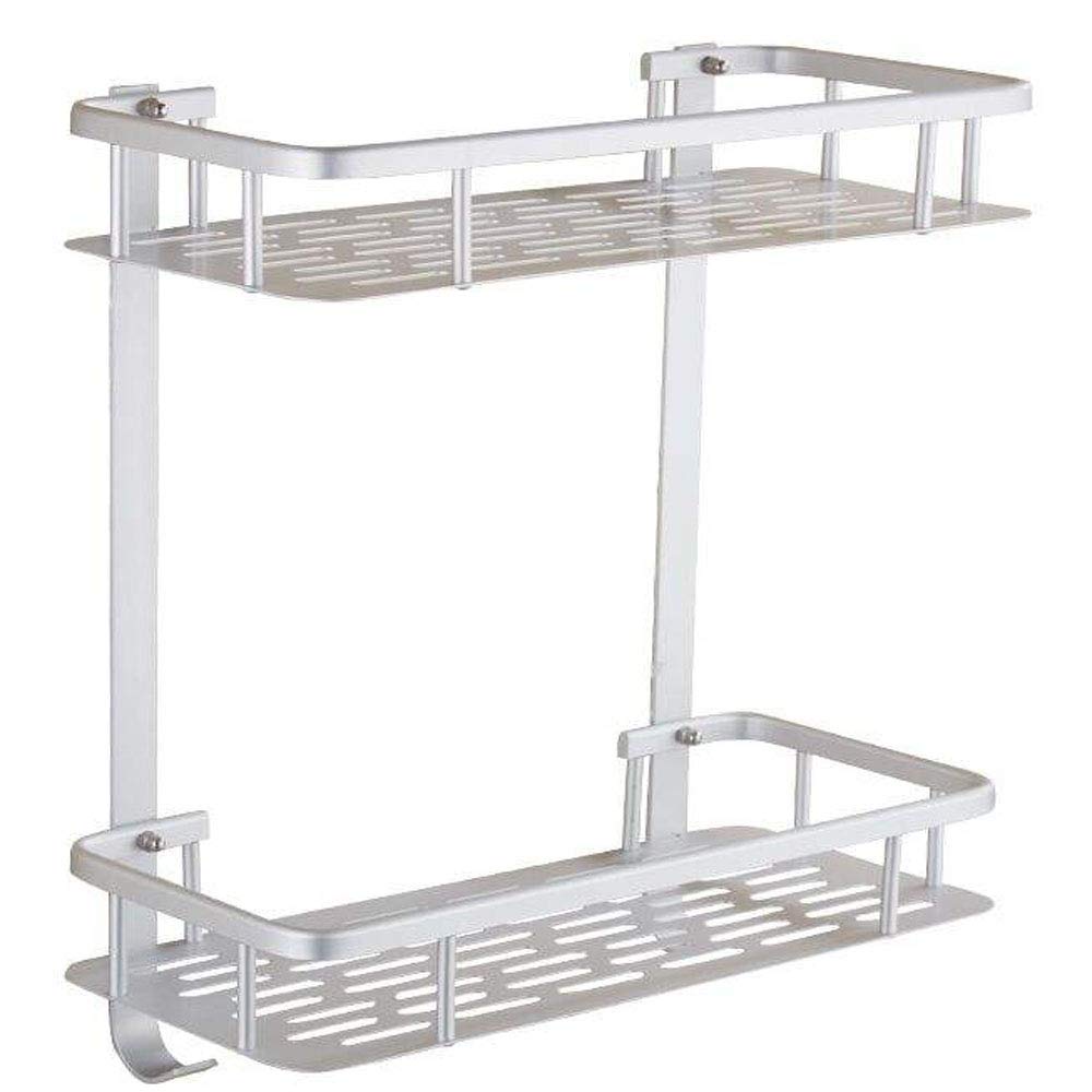 LEUUOMR 2 Tier Wall Mount Bathroom Shelf Organizer with Hooks, Heavy Duty Shower Shelf Basket Caddy Storage for Bathroom Kitchen