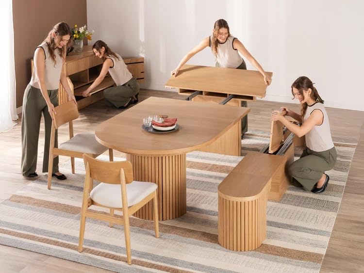 Furneezy Extendable Round Dining Table For 4 To 10 Seater | Expandable Dining Table With Pedestal Base | Modern Wooden Dining Ta