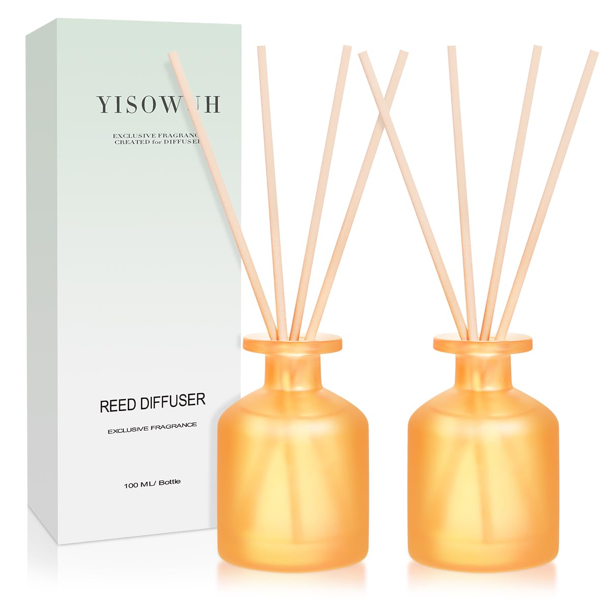 YISOWUH Reed Diffuser - Citrus 3.38oz (100ml) 2 Pack Essential Oil Reed Diffuser Set with 8 Sticks, Long Lasting Fragrance for H