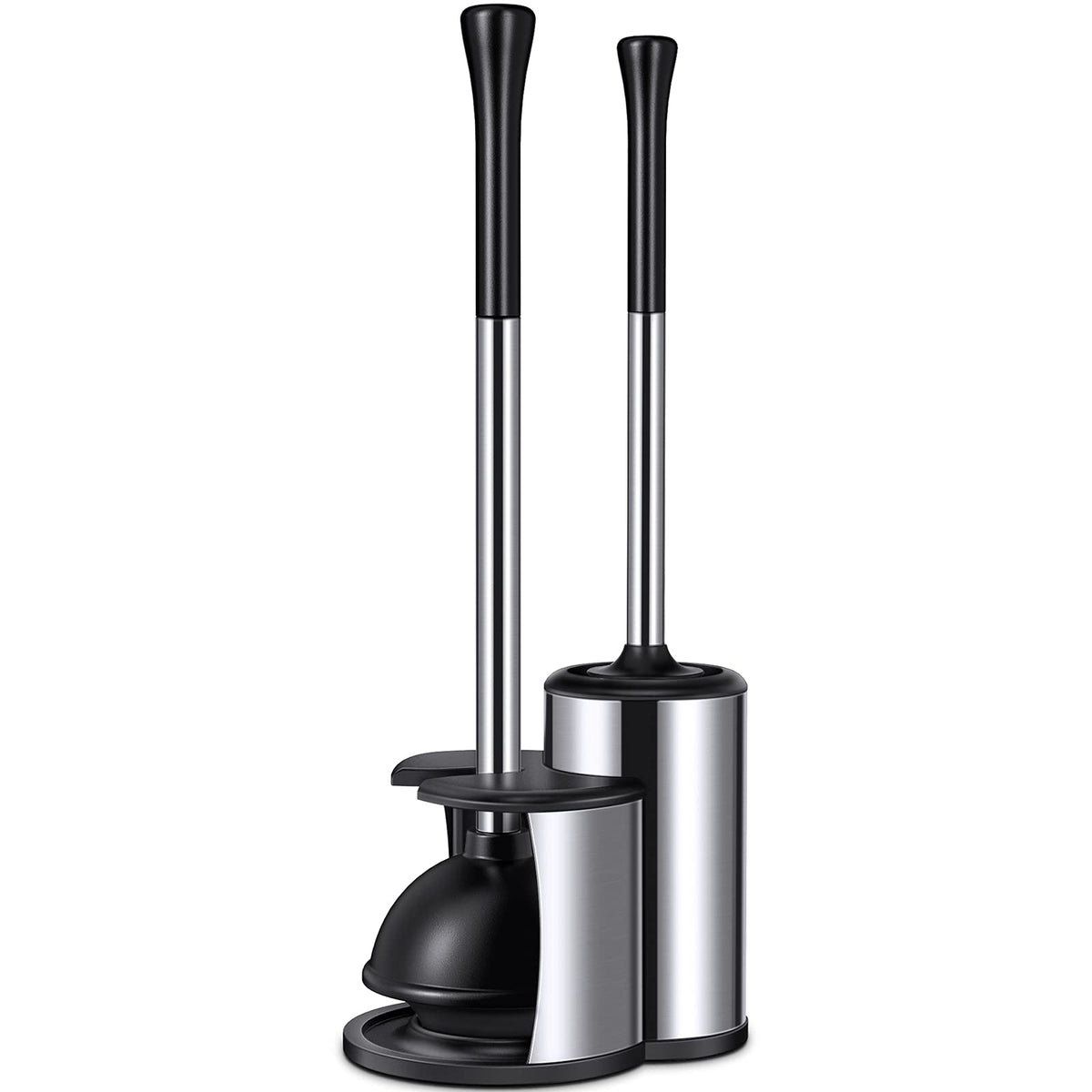 Toilet Plunger Bowl Brush Set: Hideaway Heavy Duty Toilet Plunger Scrubber Cleaner Holder Combo for Bathroom with Covered Caddy 