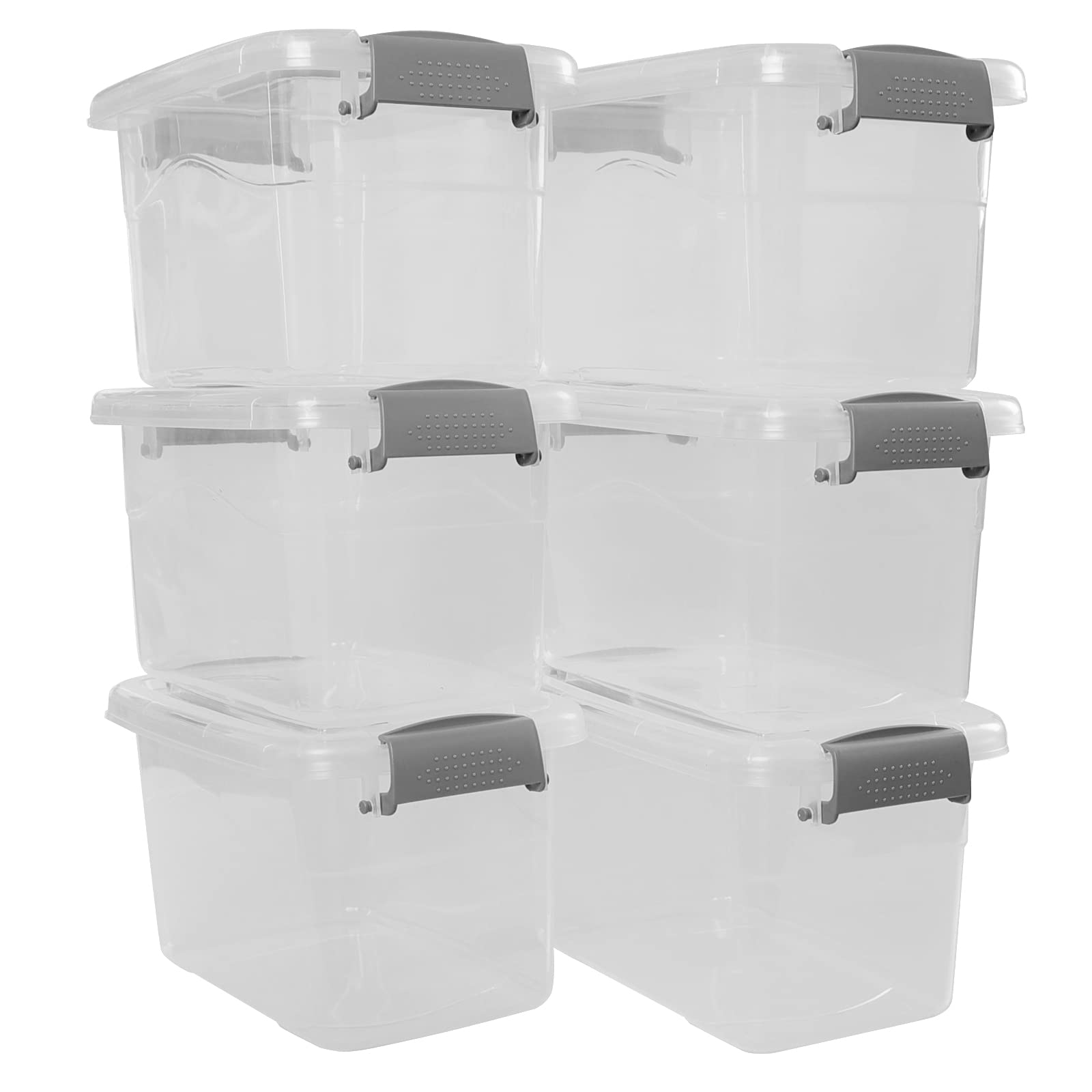 Doryh 5 L Plastic Lidded Storage Bin, 6 Pack Clear Latch Container Box with Handle
