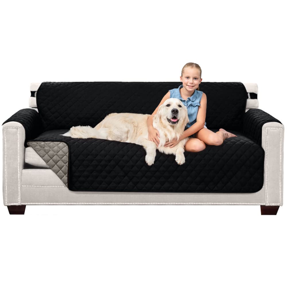 Sofa Shield Patented Couch Slip Cover, Large Cushion Protector, Reversible Stain And Dog Tear Resistant Slipcover, Quilted Microfiber 70” Seat, Washable Covers For Dogs Pets Kids, Seafoam Cream