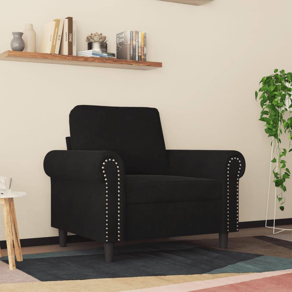 vidaXL Black Velvet Sofa Chair - Modern Accent Lounge Chair with Thickly Padded Seat and Back Pillow, Sturdy Metal Frame - Ideal for Living Room or Lounge Area