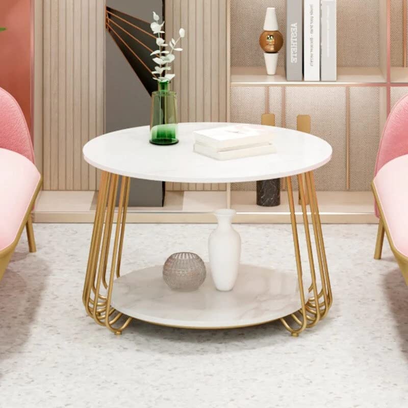 Al Hama End Table for the Living Room with a MetalFramed Sofa Table and Modern Side Tables with Two Tiers in a Tea Marble Patte