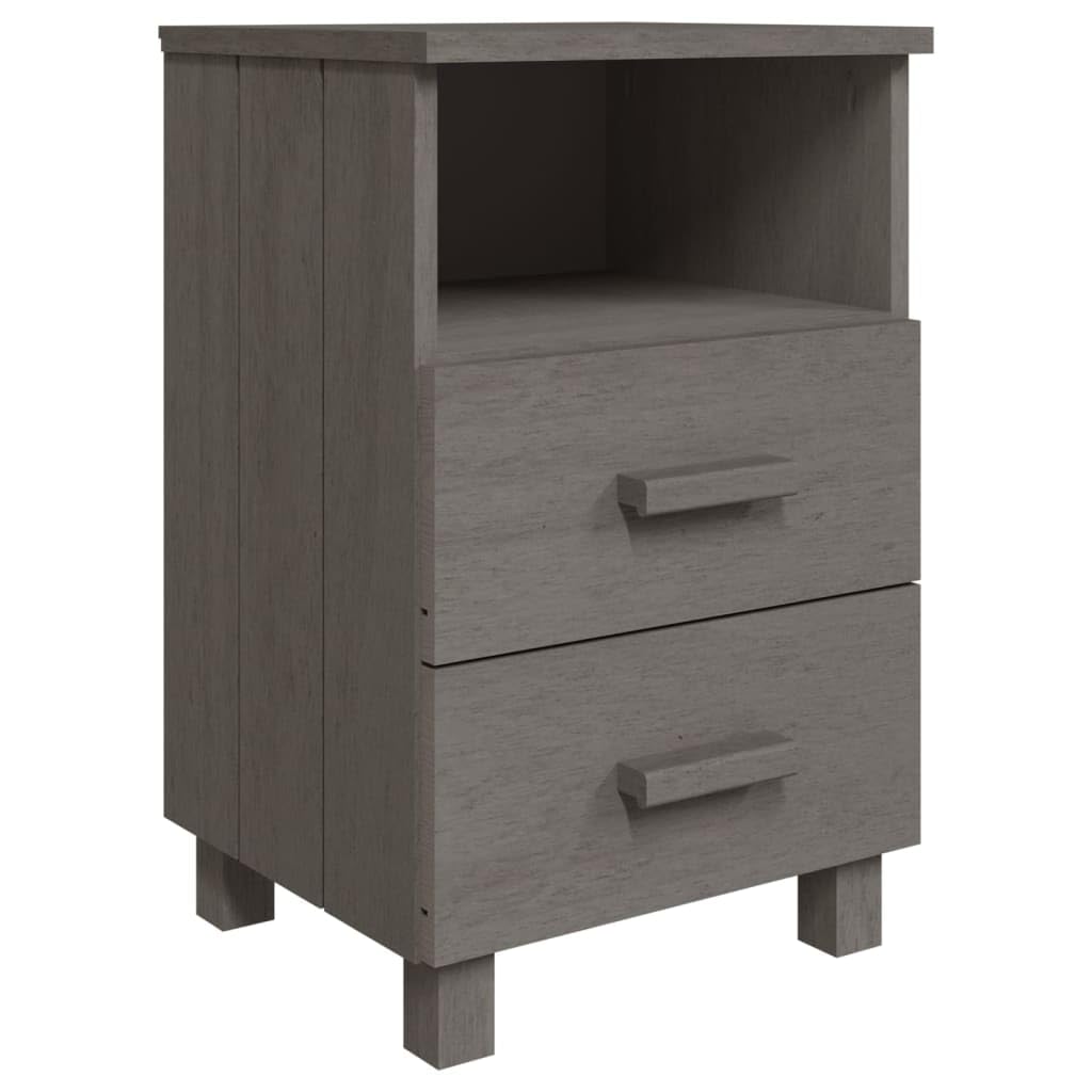 vidaXL Nightstand Set of 2 - Light Gray Pine Wood Bedside Storage Cabinets with Drawers and Open Compartment for Bedroom/Living Room