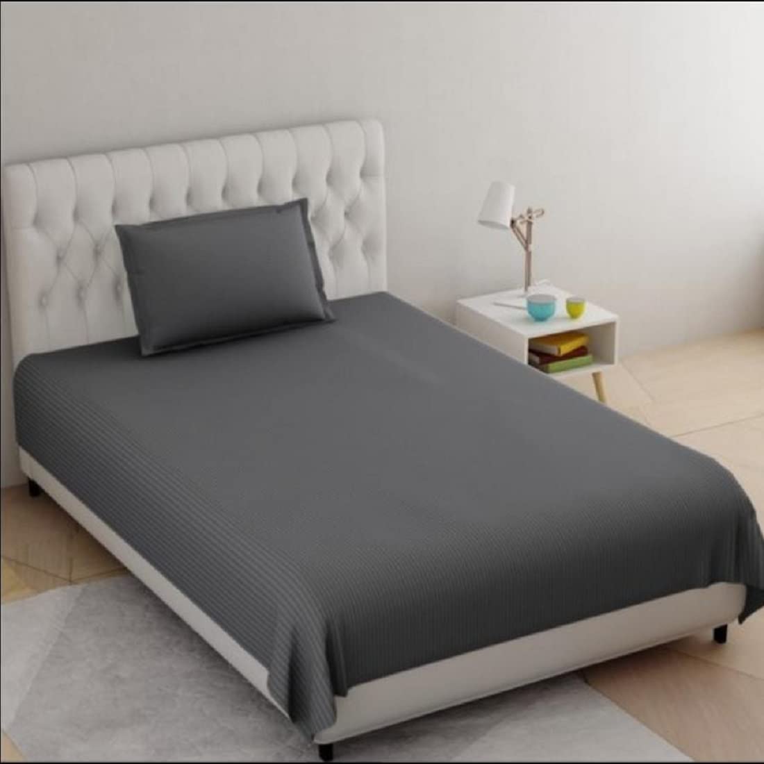 Home Solution Cotton Feel bedsheet for Single Bed, Single bedsheet with 1 Pillow Cover. 60x90 Inches (Gray)