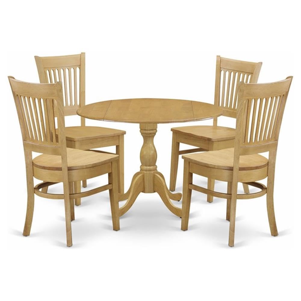 East West Furniture DMVA5-OAK-W 5 Piece Modern Dining Table Set Includes a Round Wooden Table with Dropleaf and 4 Kitchen Dining