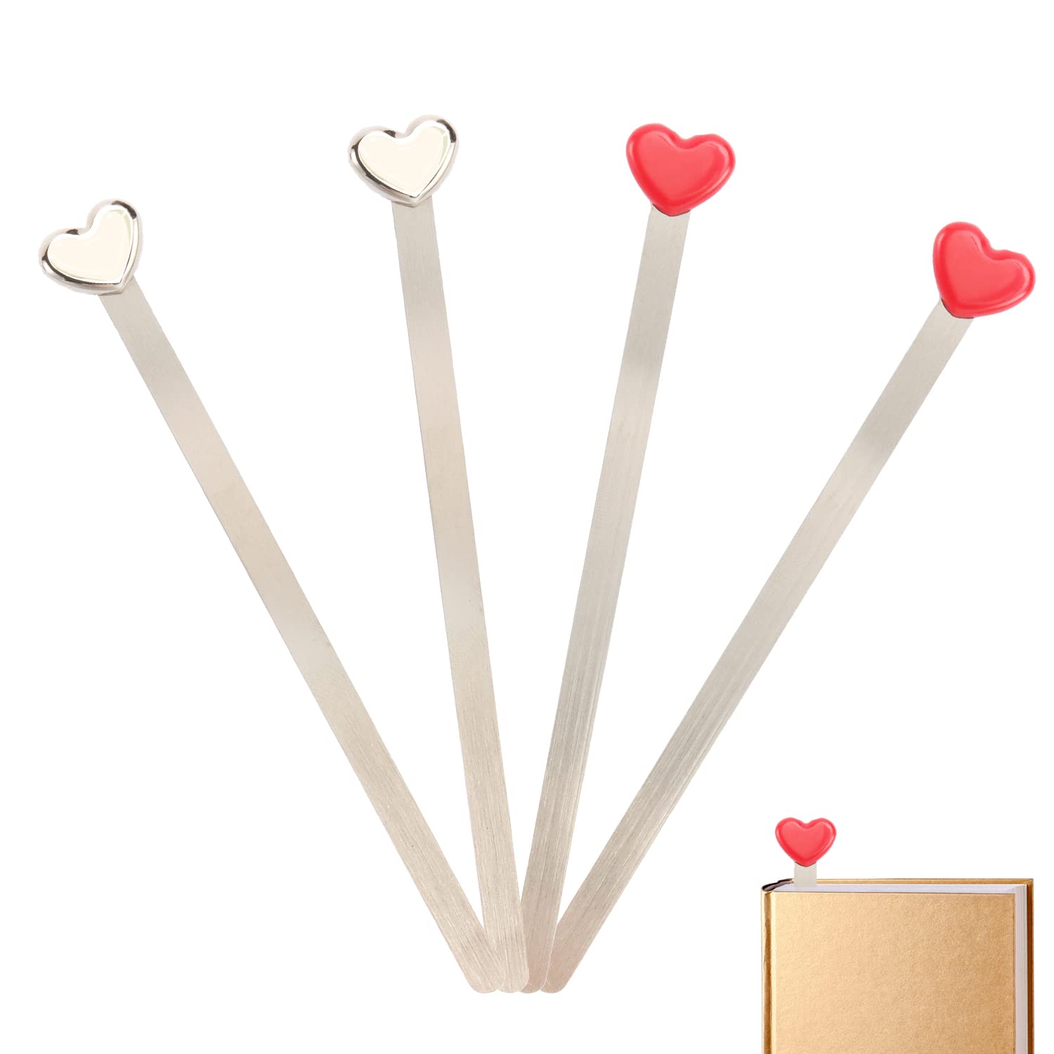 Wowagoga 4 Pack Metal Heart-Shaped Bookmark Reading Page Markers Heart Metal Bookmark For Book Lover Gift Women Girls,2 Colors