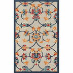 HomeRoots 517454 8 x 10 ft. Blue & Orange Floral Non Skid Indoor & Outdoor Rectangle Traditional Area Rug