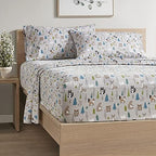 Comfort Spaces Cotton Flannel Breathable Warm, Deep Pocket Sheets With Pillow Case Bedding, Full, Multi Forest Animals 4 Piece